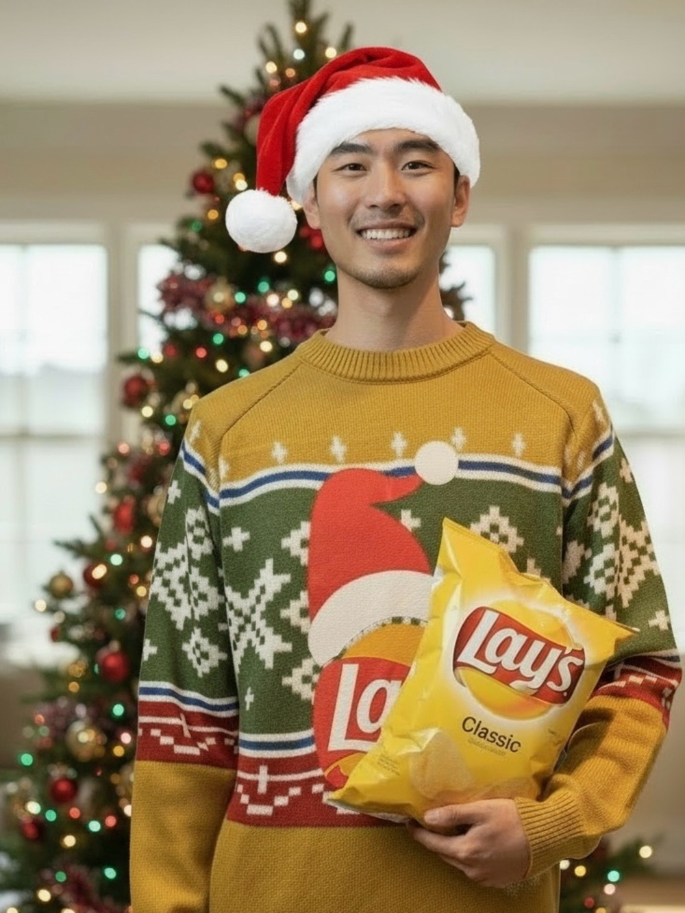 Classic Tacky Ugly Christmas Sweater Men’s  L Festive Holiday Lay’s Potato Chips